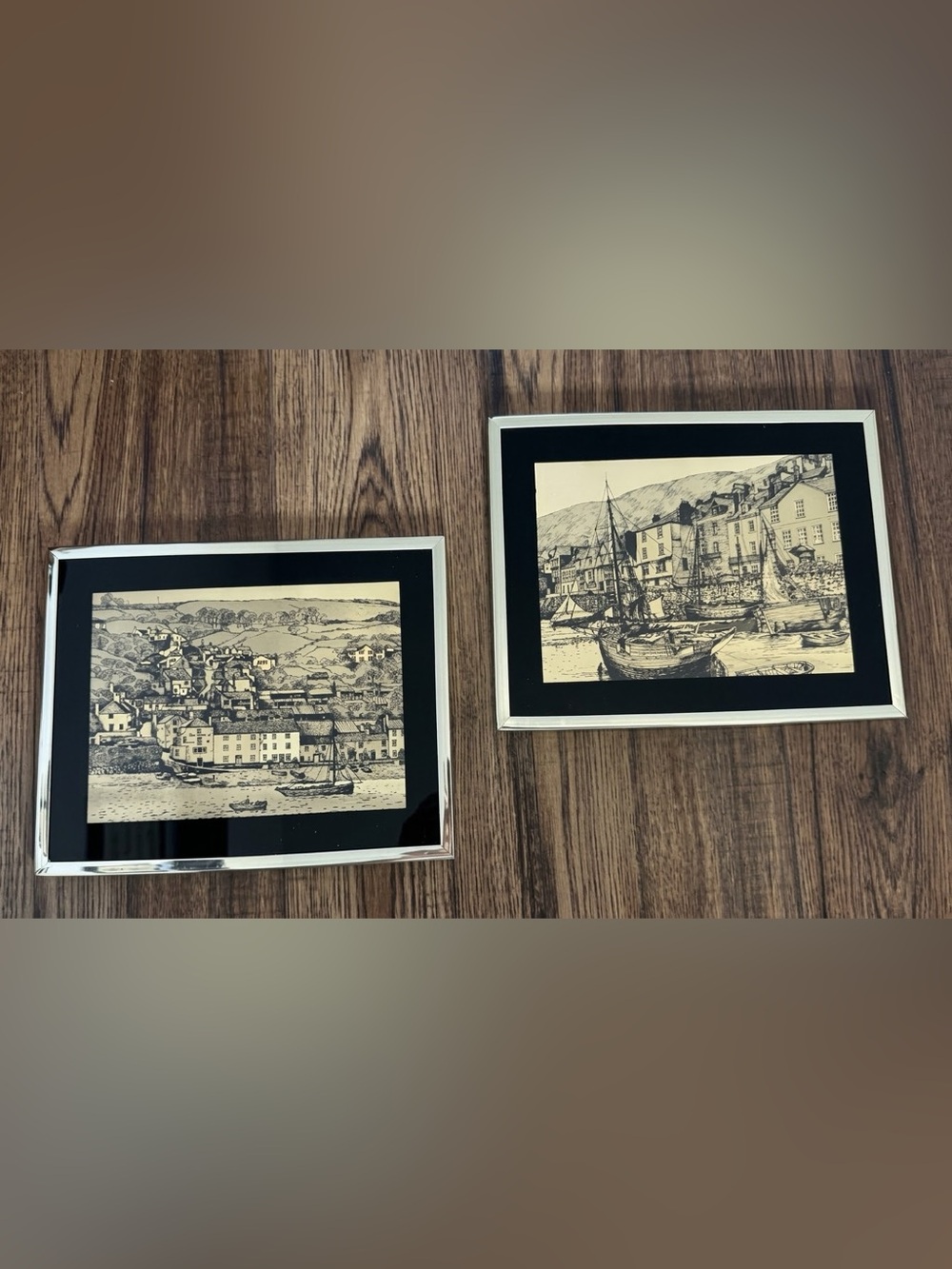 Vintage Gold Foil Etching Framed Prints - Pair -  Lionel Barrymore?
